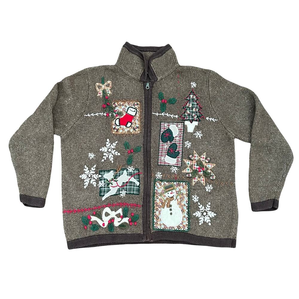 Vintage Wool Blend Brown Patchwork Embroidered Ch… - image 1